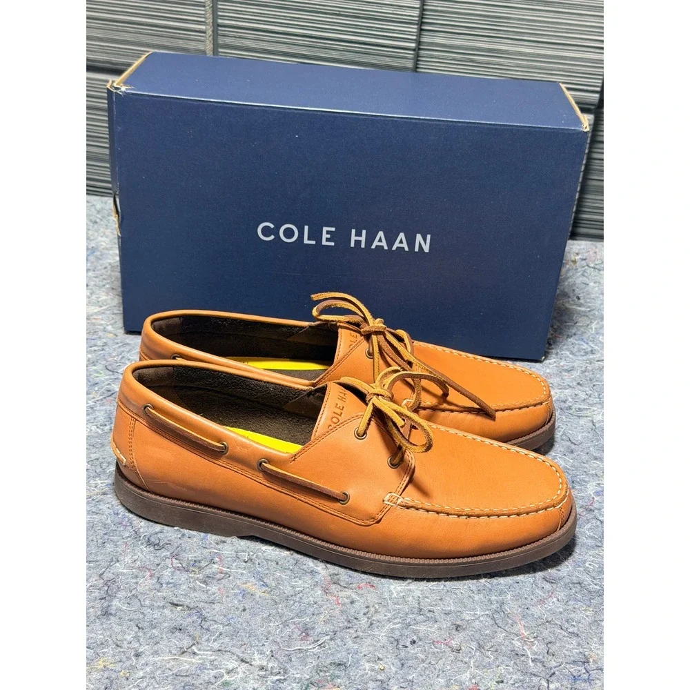 Cole Haan Mens Cognac Leather G+‎ Bowside Boat Shoes Size 10M NEW Fast Shipping!